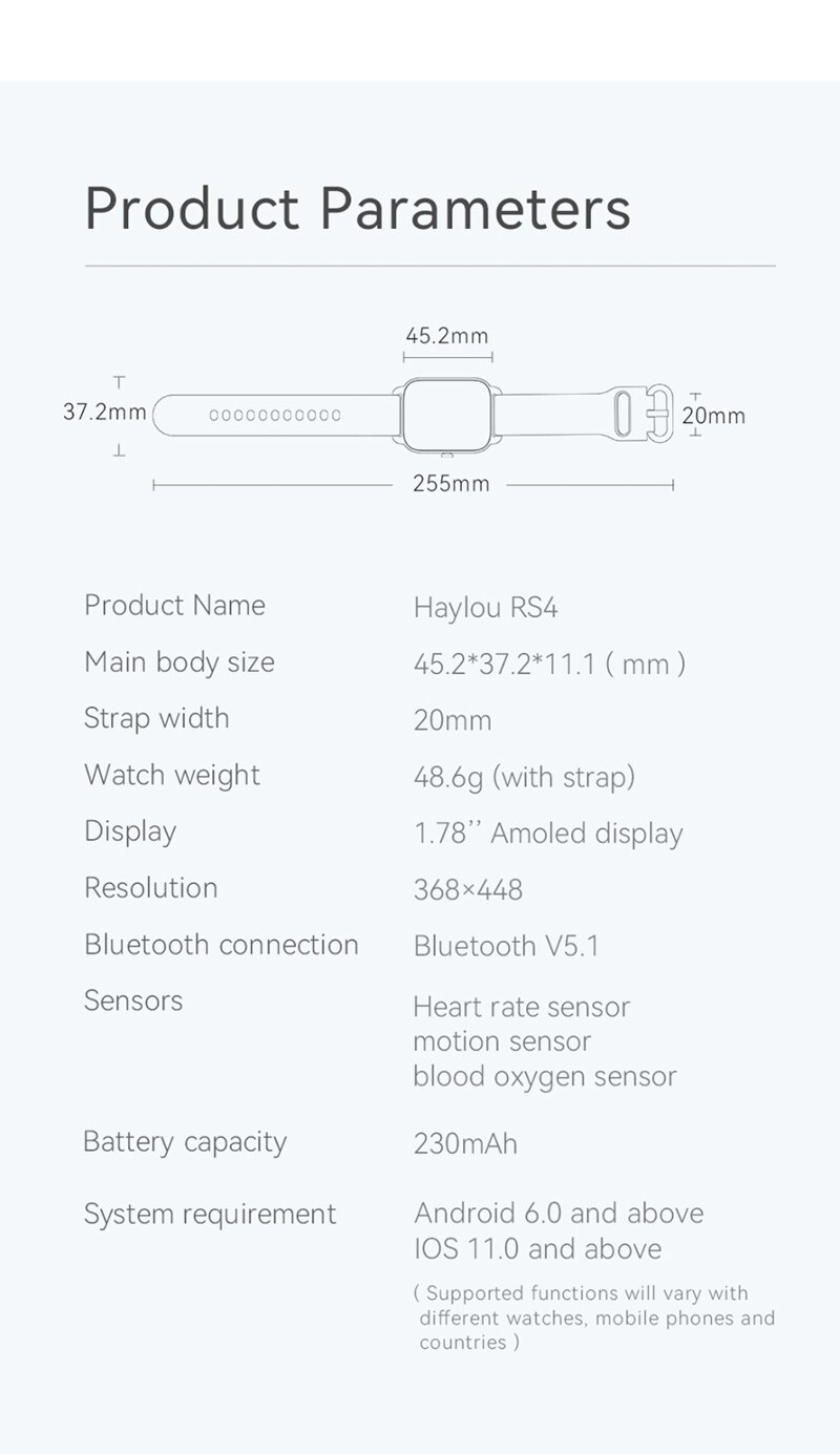 Original Xiaomi Haylou RS4 Smartwatch AMOLED Waterproof SpO2 Fashion Sport Watch For Boys Girls Global Version