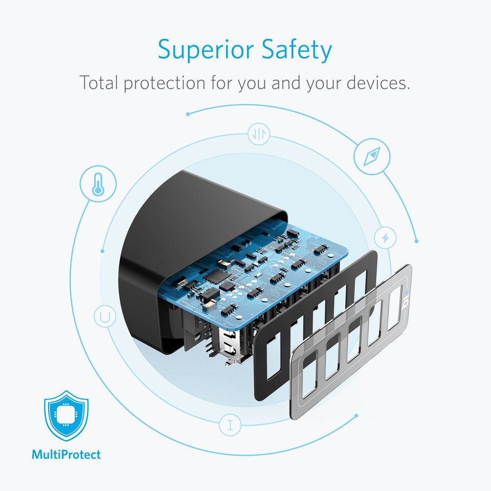 Original ANKER PowerPort 5 Lite 25W 5 Port Desktop Charger Original ANKER PowerPort 5 Lite 25W 5 Port Desktop Charger