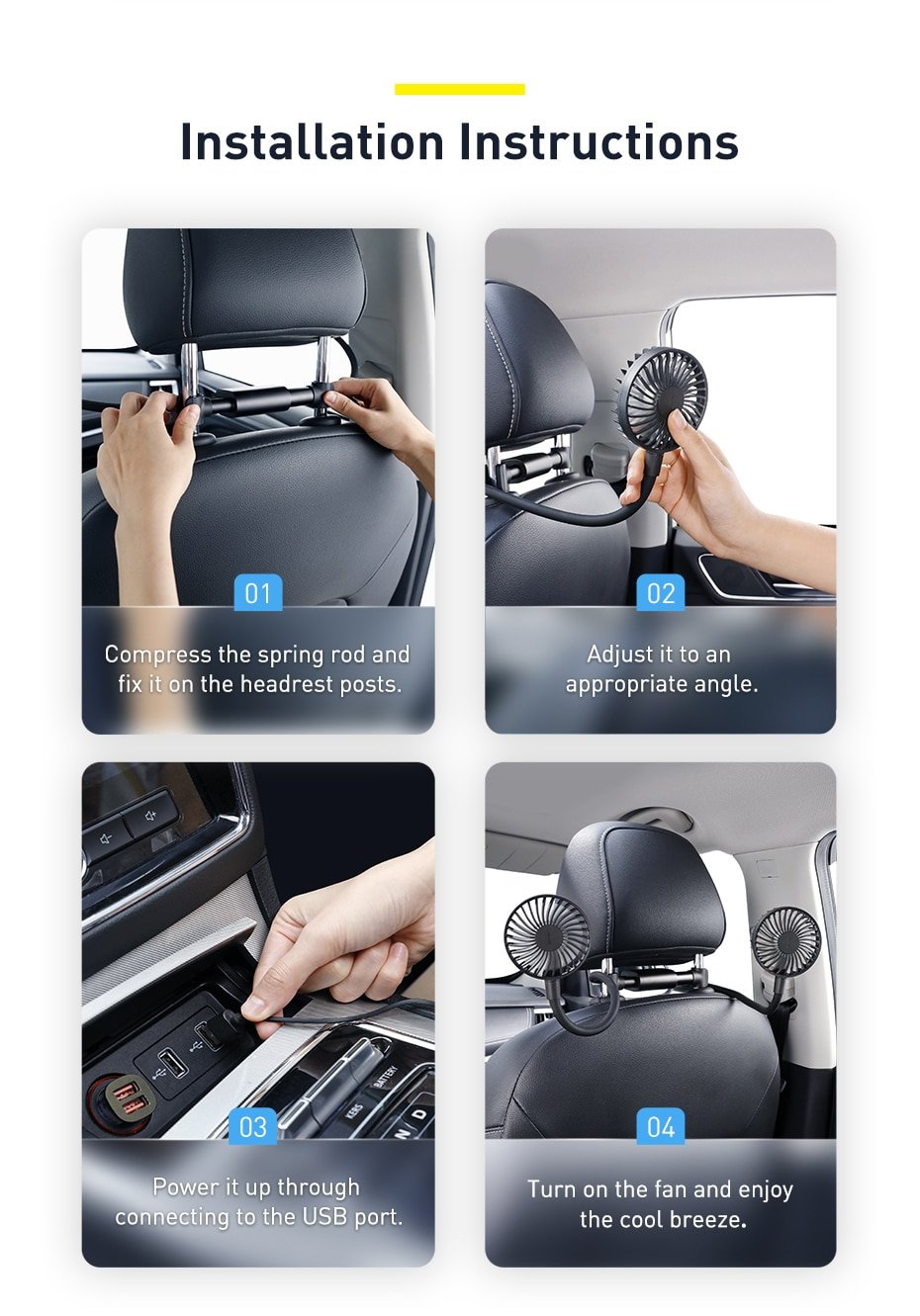 Original Baseus Blustery Car Two-headed Vehicle Fan Two Wind Speeds for Front and Back Seats for Car Baseus Blustery Car Two-headed Vehicle Two Wind Speed Car Fan 9