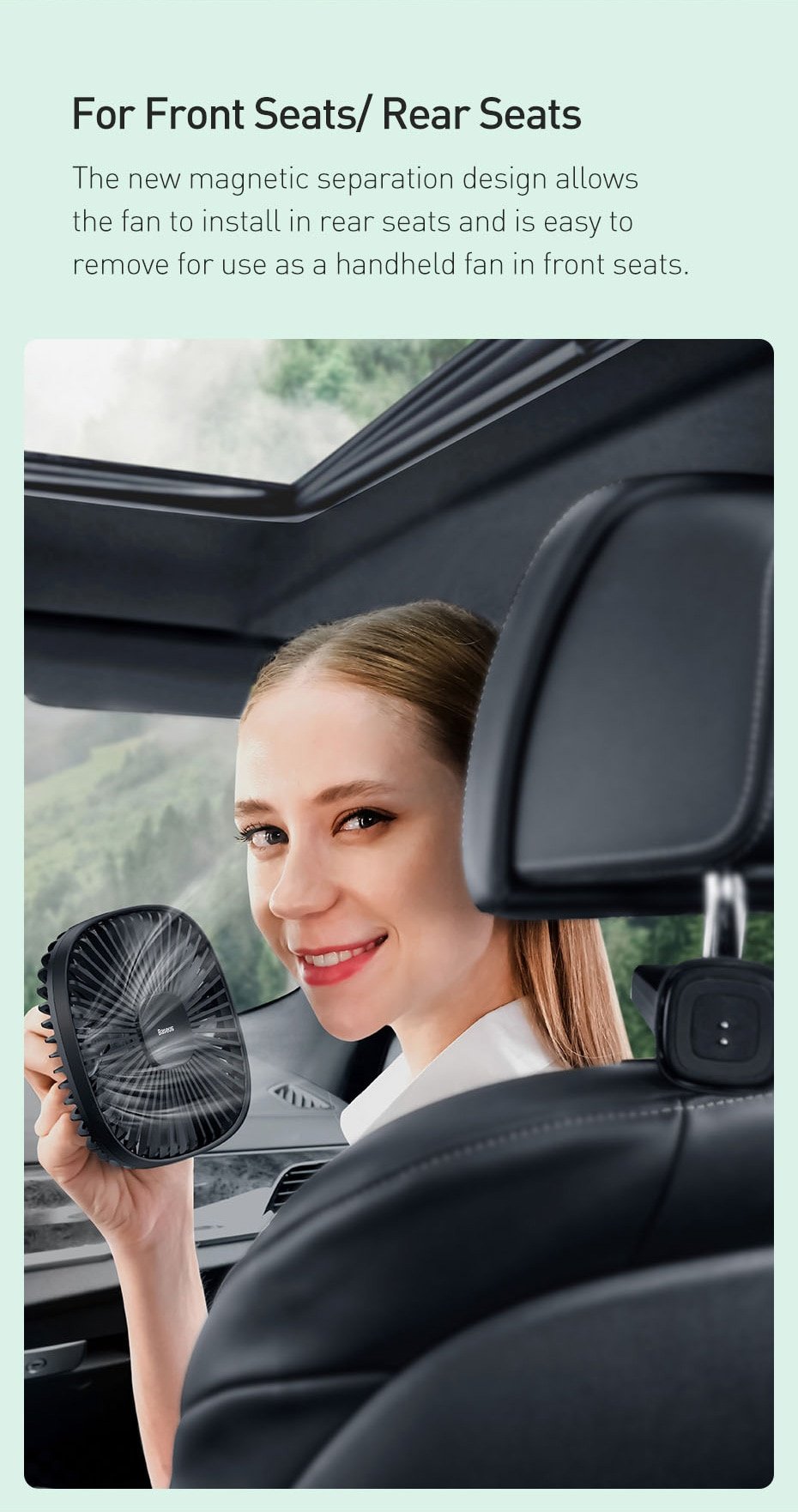 Baseus Natural Wind Magnetic Rear Seat Fan Rechargeable Fan 7