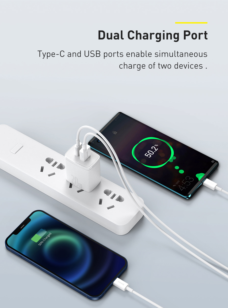 Original Baseus Compact Super Quick Charger Dual Port U+C 20W CN for iPhone cccp20uc Baseus Compact Quick Charger UC 20W CN CCXJ 01 6