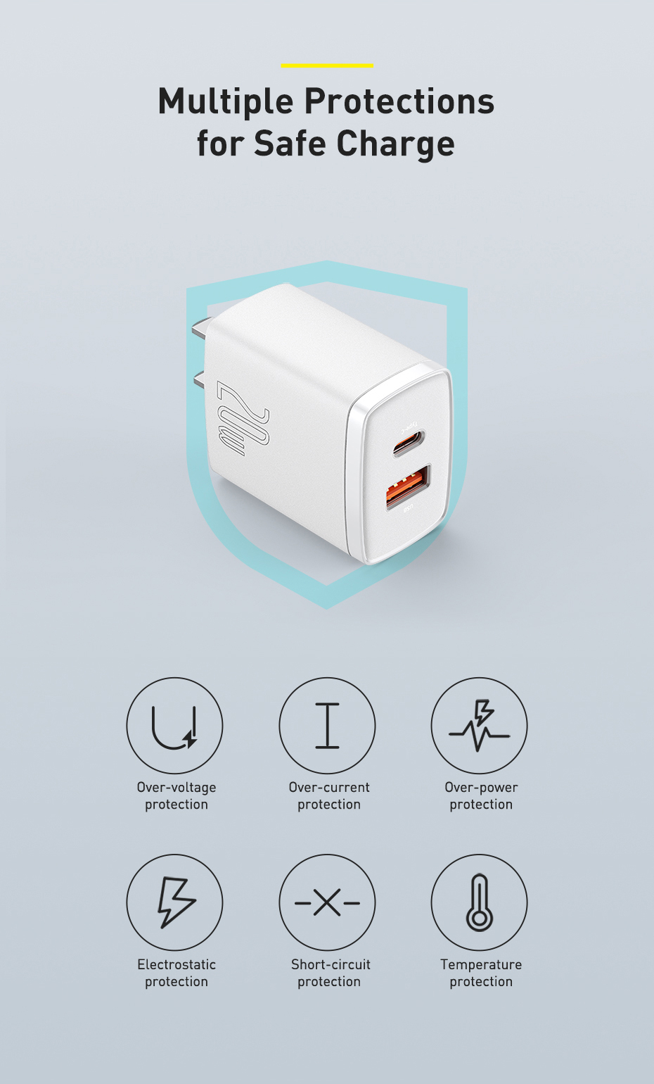 Original Baseus Compact Super Quick Charger Dual Port U+C 20W CN for iPhone cccp20uc Baseus Compact Quick Charger UC 20W CN CCXJ 01 9