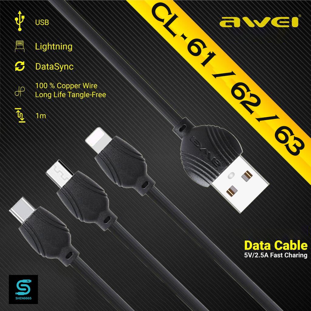 Original Awei CL-61 Micro-USB Cable 1.0m 2.5A Black Original Awei CL-61 Micro-USB Cable 1.0m 2.5A Black