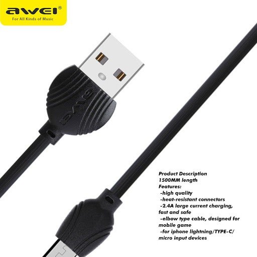 Original Awei CL-61 Micro-USB Cable 1.0m 2.5A Black Original Awei CL-61 Micro-USB Cable 1.0m 2.5A Black