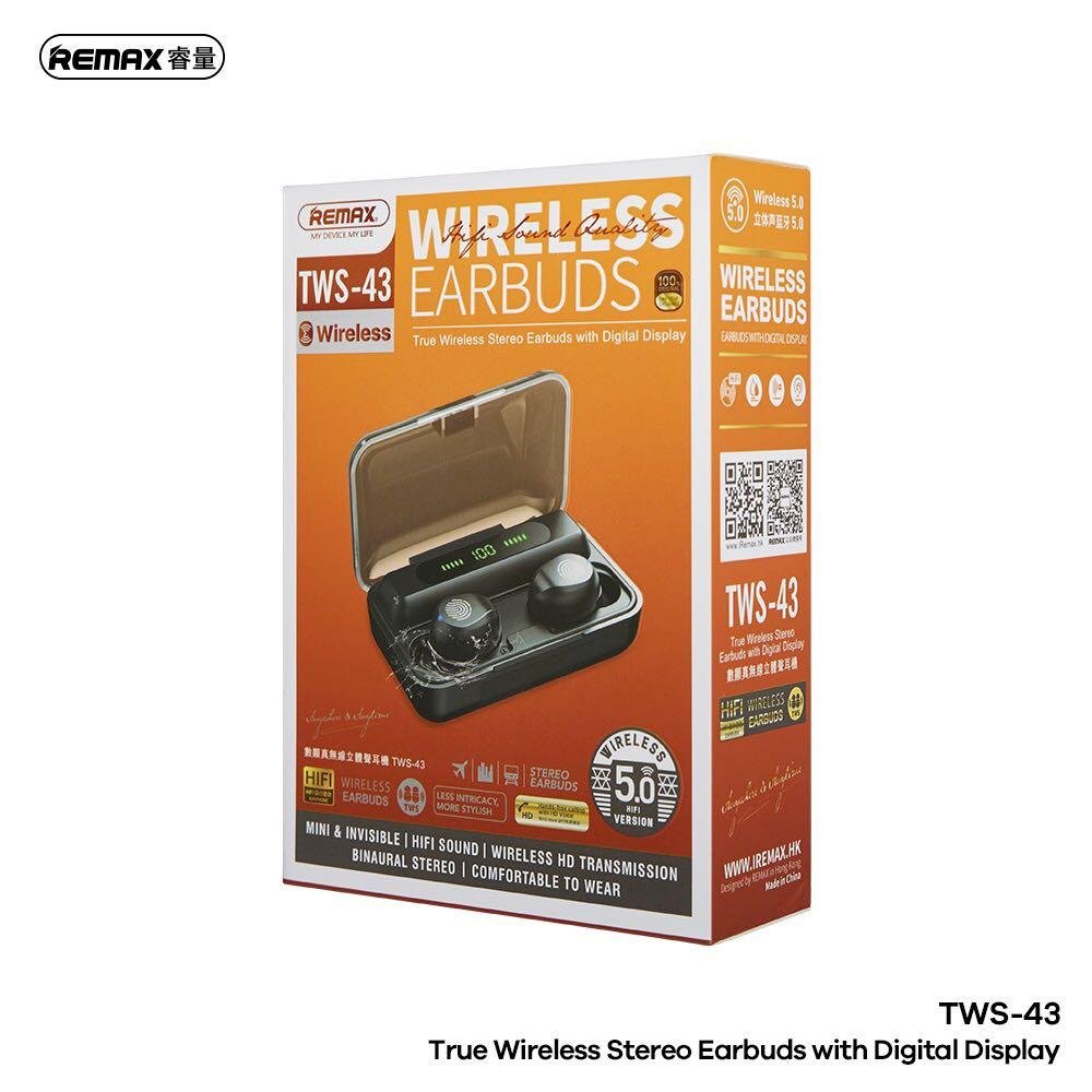 Original Remax TWS-43 Bluetooth Earbuds True Stereo With Digital Display Original Remax TWS-43 Bluetooth Earbuds True Stereo With Digital Display