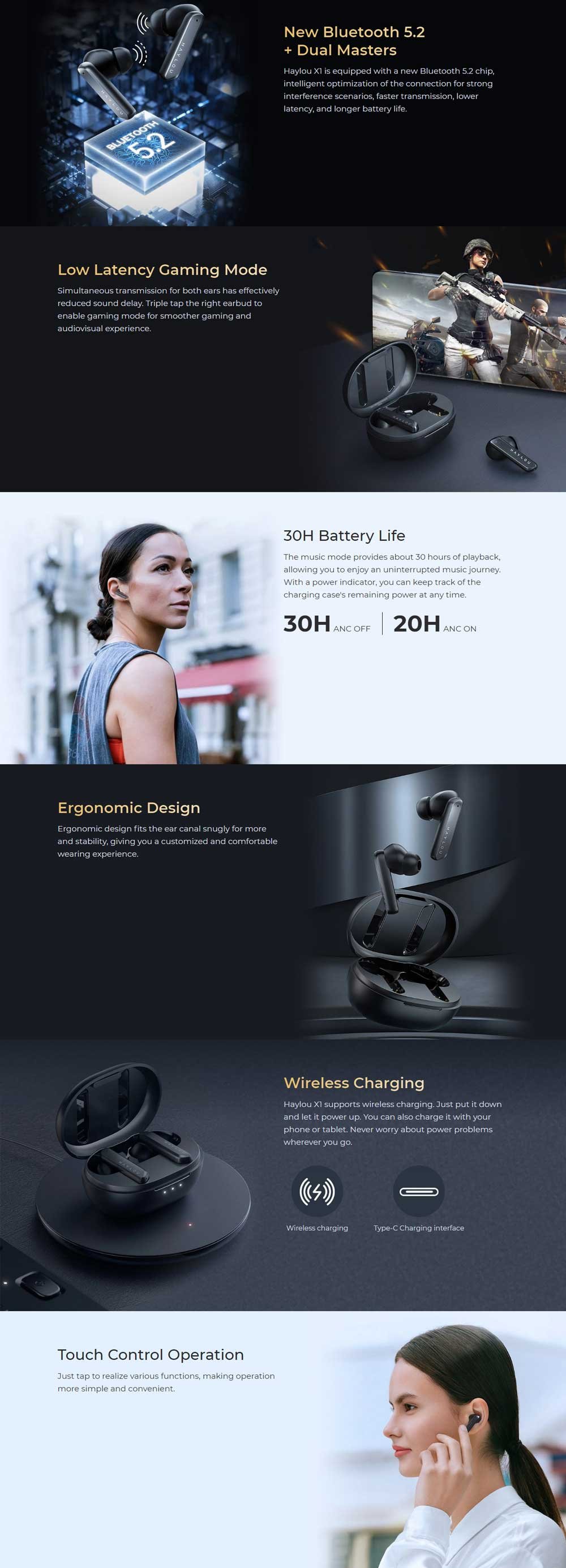 Original Haylou X1 Multi-Mode Noise Cancellation Earphone - Black Haylou X1 Hybrid Noise Canceling True Wireless Earbuds 3