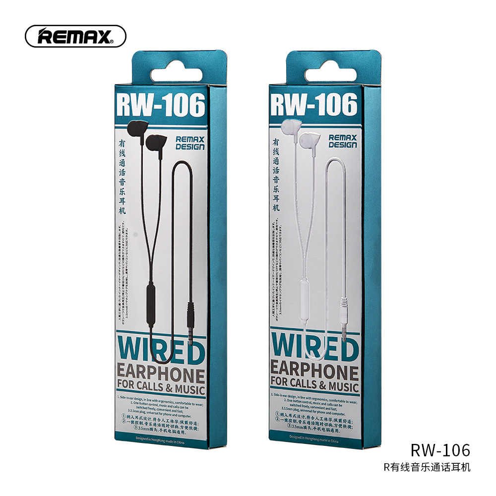 Original Remax RW-106 Wired Music Earphone With HD Mic Original Remax RW-106 Wired Music Earphone With HD Mic