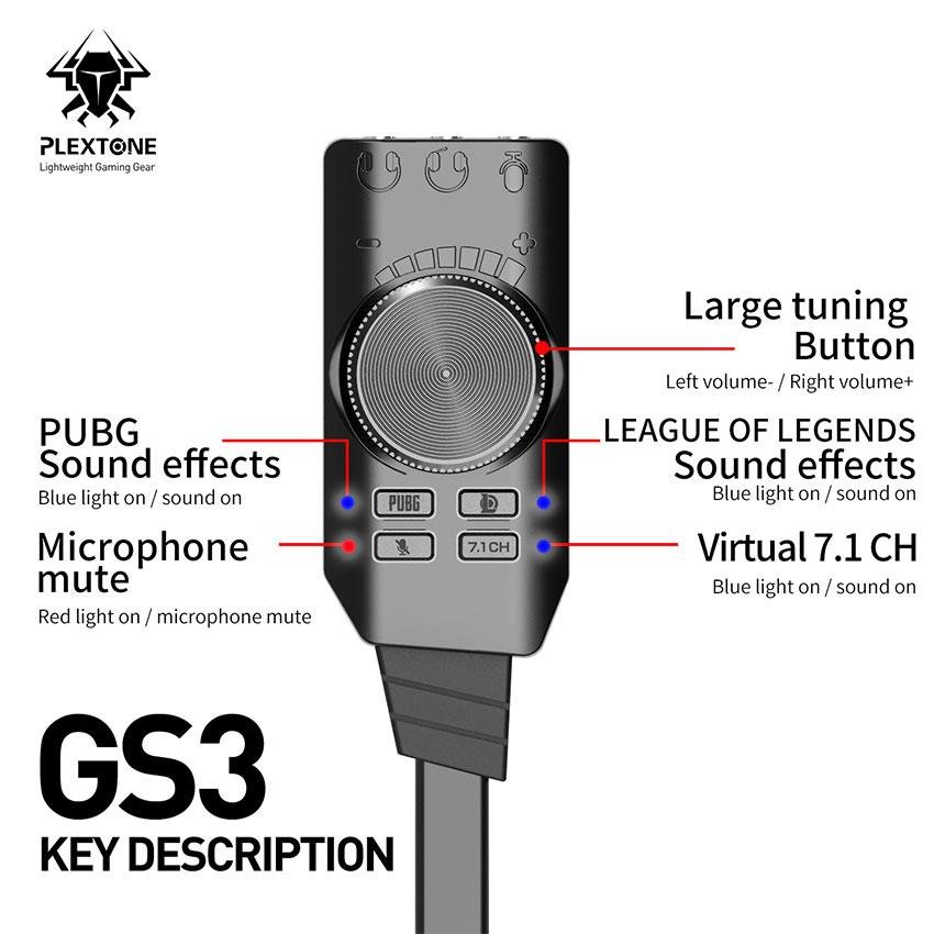 Original PLEXTONE GS3 MARK II VIRTUAL 7.1 CHANNEL EXTERNAL USB SOUND CARD ADAPTER CONVERTER WITH DSP AUDIO AMPLIFIER Original PLEXTONE GS3 MARK II VIRTUAL 7.1 CHANNEL EXTERNAL USB SOUND CARD ADAPTER CONVERTER WITH DSP AUDIO AMPLIFIER