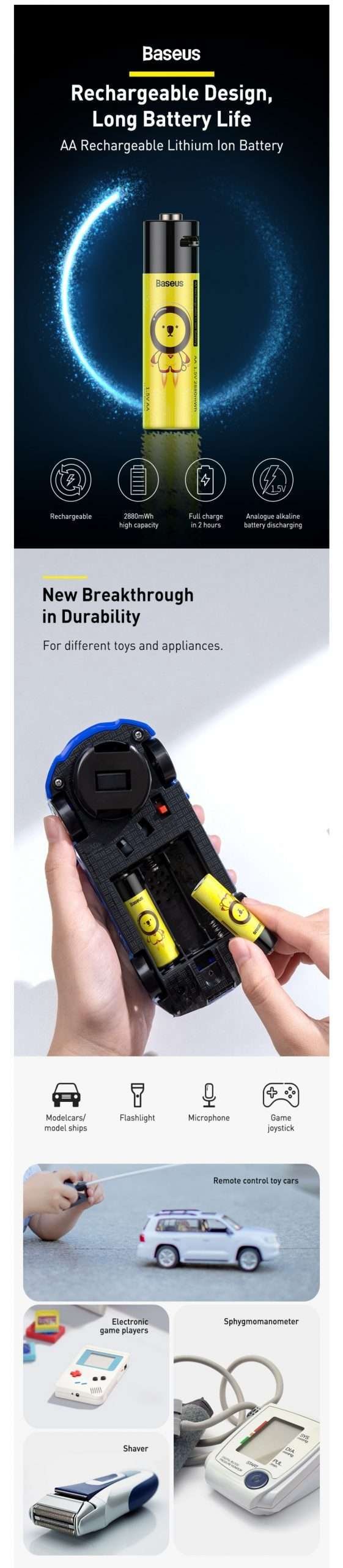 Original Baseus AA Rechargeable Li-ion Battery 4 pcs Original Baseus AA Rechargeable Li-ion Battery 4 pcs