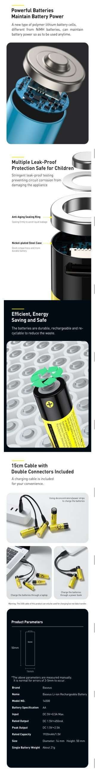 Original Baseus AA Rechargeable Li-ion Battery 4 pcs Original Baseus AA Rechargeable Li-ion Battery 4 pcs