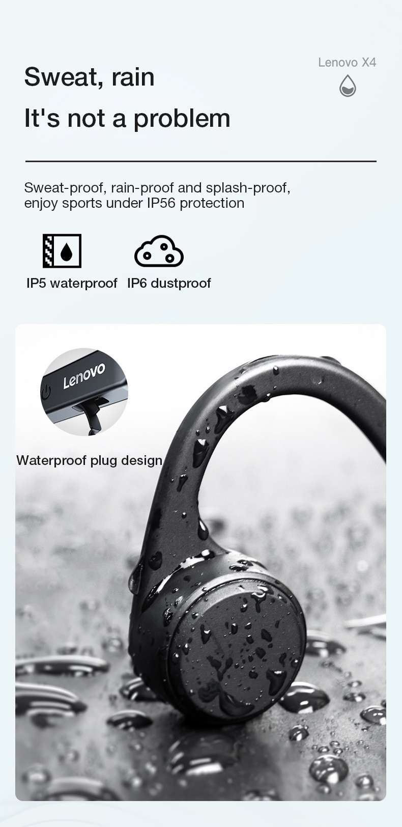 Original Lenovo X4 Bone Conduction Headphones Sports Running Waterproof Wireless Bluetooth Earphone True Bone Conduction