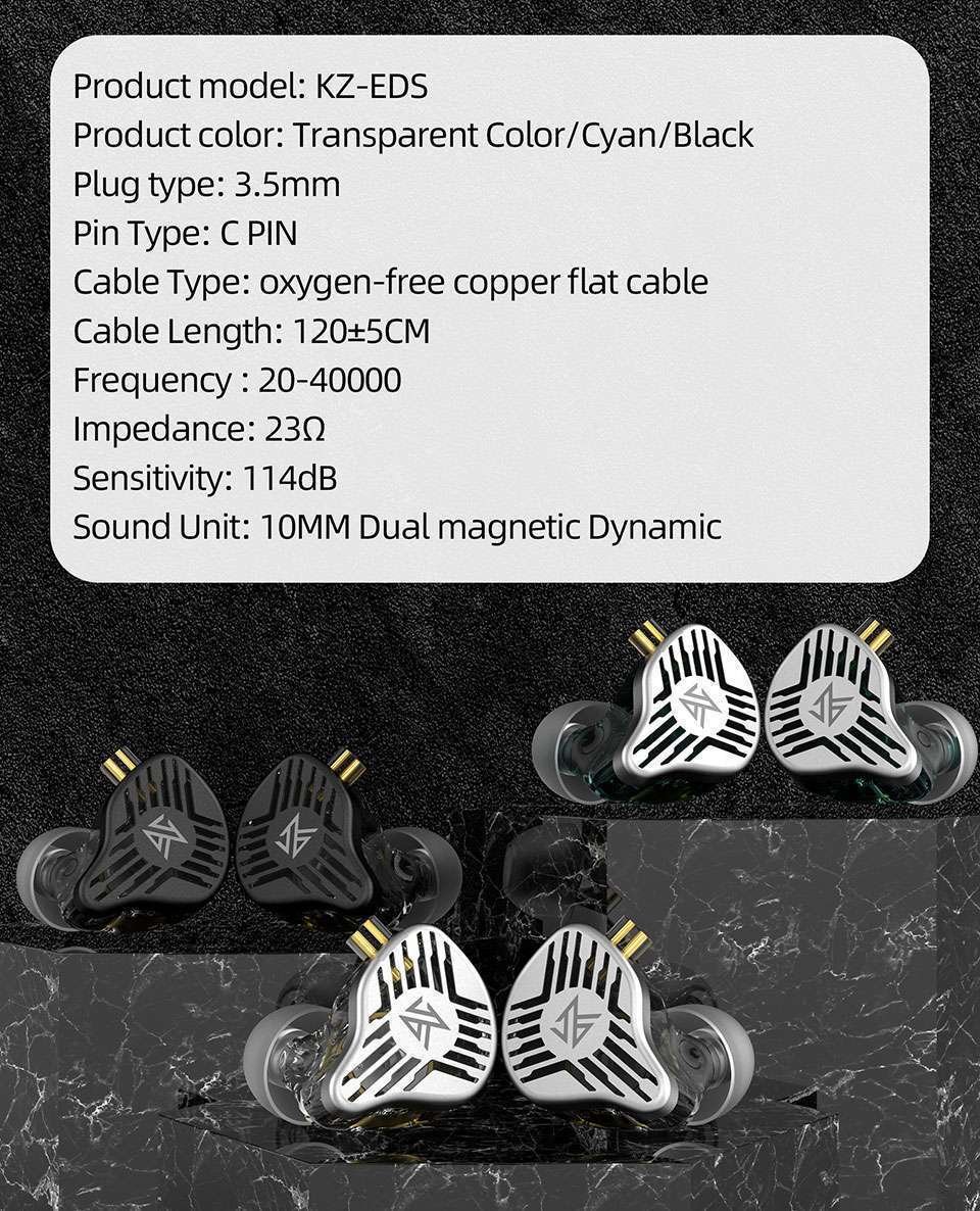 Original KZ EDS 10MM Dual Magnetic Dynamic Drivers HiFi In-Ear Earphones