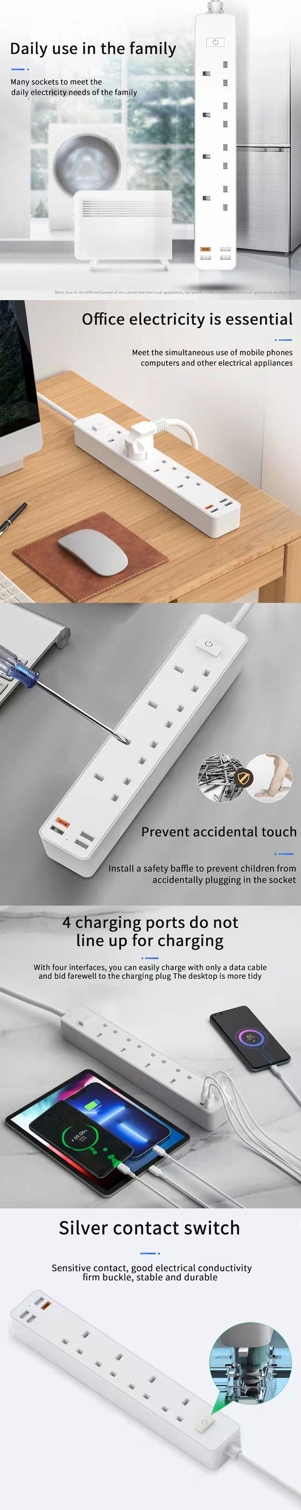Original WiWU U01 Power Strip Socket With 4 AC 3 USB 20W PD WiWU 20W PD Power Strip Socket With 4 AC 3 USB 2
