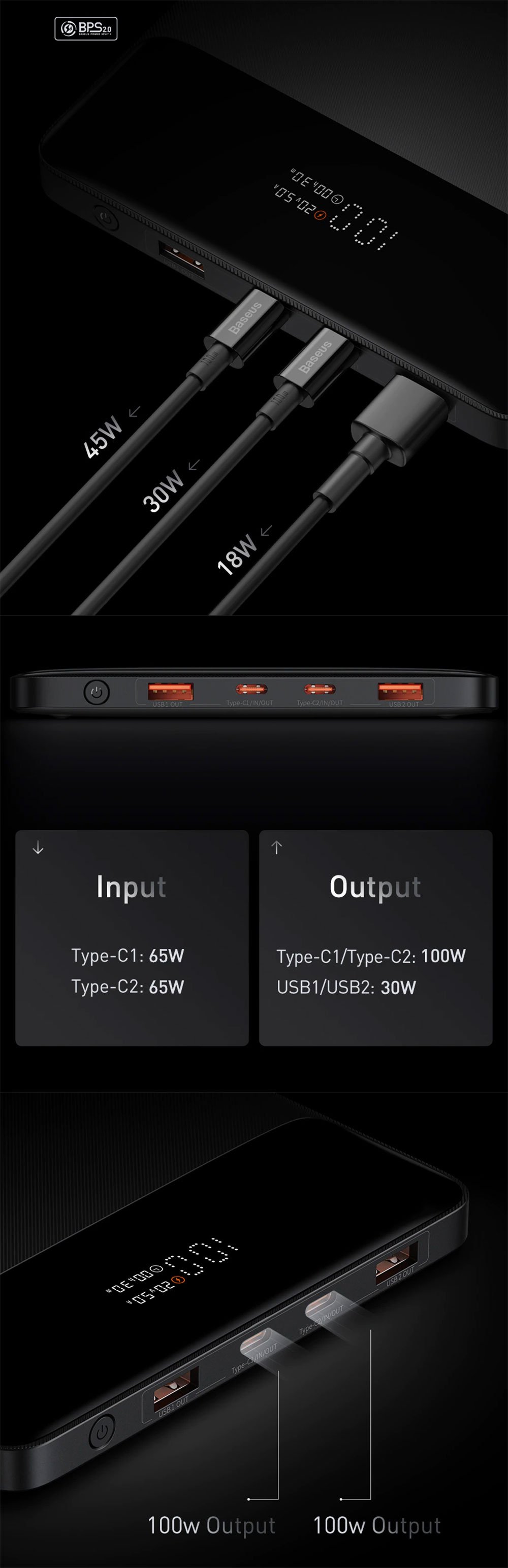 Original Baseus Blade Series 100W Power Bank 20000mAh Type C PD Baseus Blade 100W 20000mAh PD Power Bank for Notebook 2