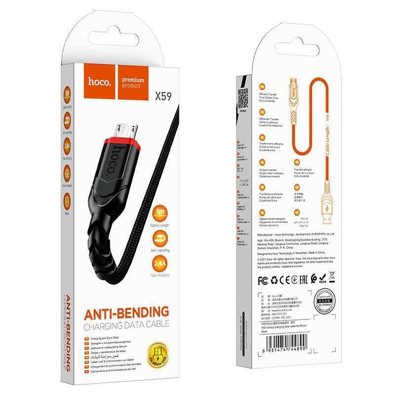 hoco x59 victory charging data cable for micro usb package black hoco x59 victory charging data cable for micro usb package black