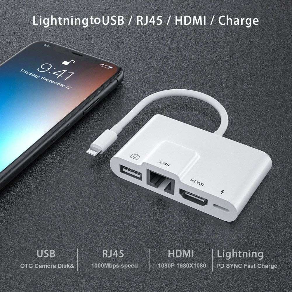 Original COTEetCI Lightning to 4in1 Lan RJ45 Network HDMI USB OTG Camera Charging Adapter Original COTEetCI Lightning to 4in1 Lan RJ45 Network HDMI USB OTG Camera Charging Adapter