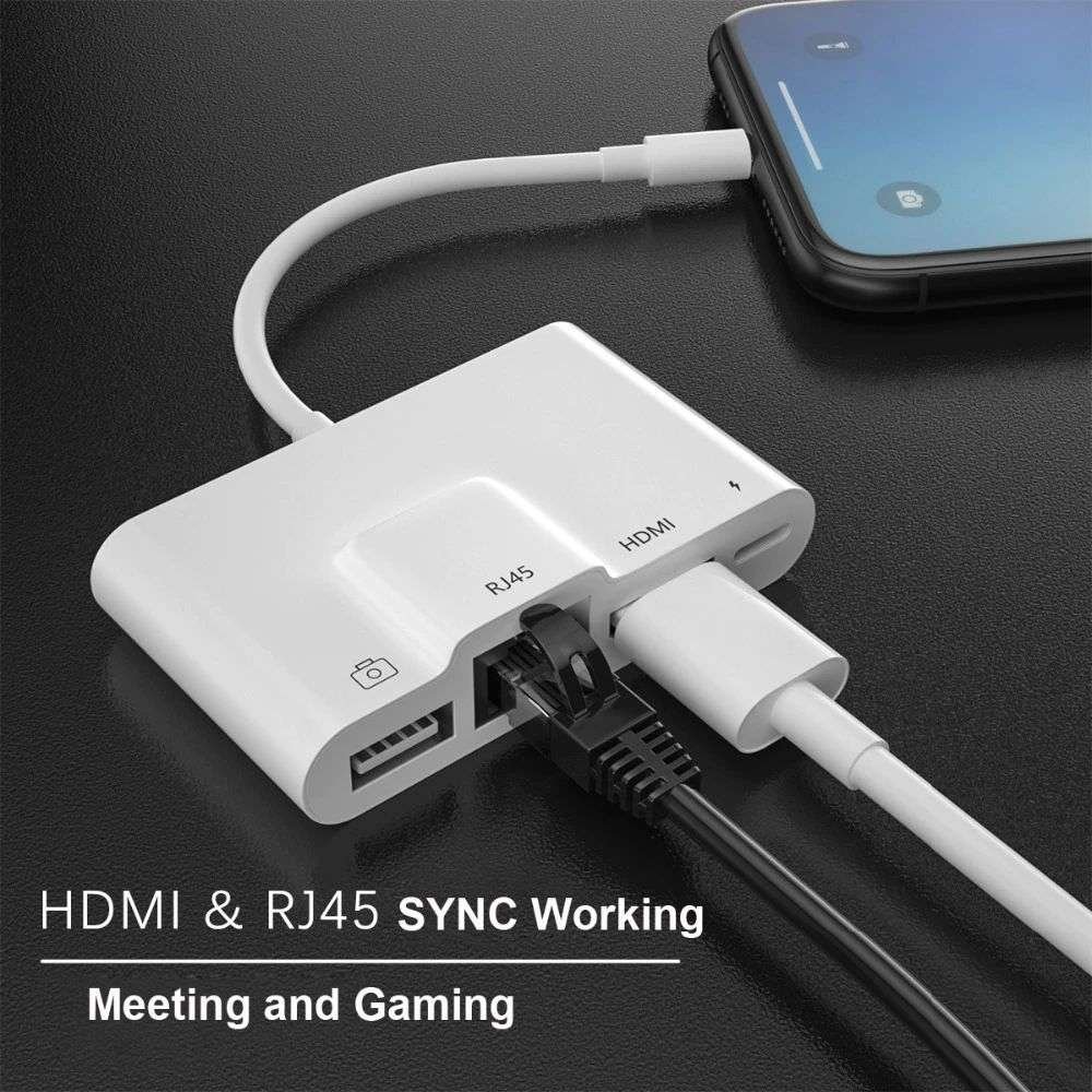 Original COTEetCI Lightning to 4in1 Lan RJ45 Network HDMI USB OTG Camera Charging Adapter Original COTEetCI Lightning to 4in1 Lan RJ45 Network HDMI USB OTG Camera Charging Adapter