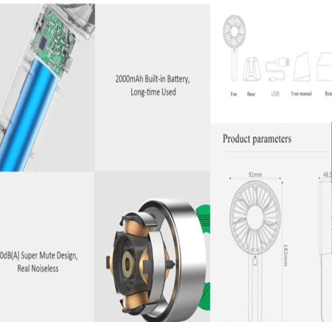 Original Xiaomi VH F03 Desk Stand Portable Handheld Rechargeable Fan - grey