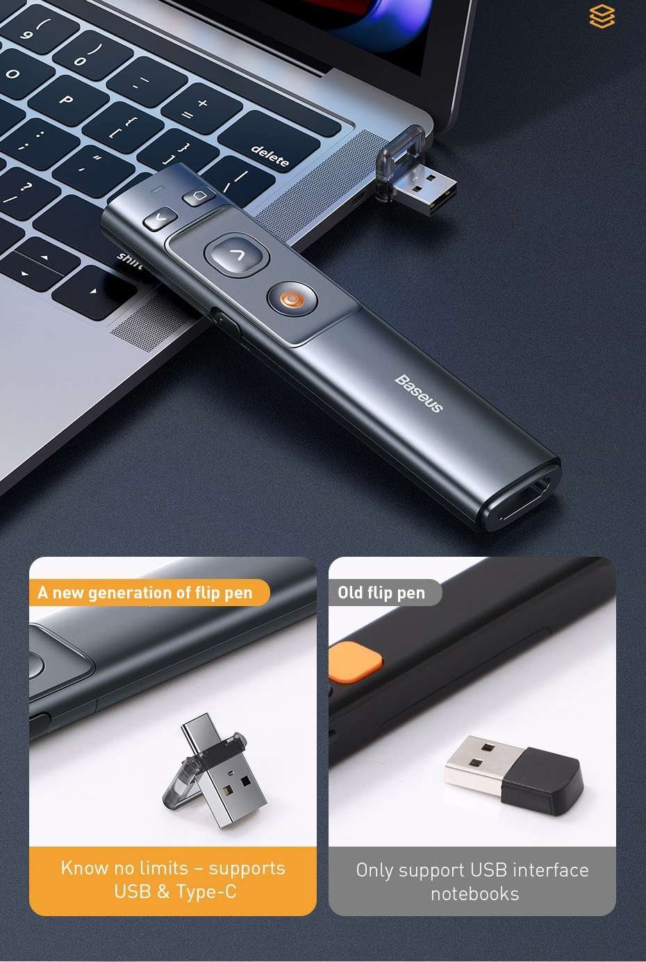 Baseus Orange Dot Wireless Presenter 8