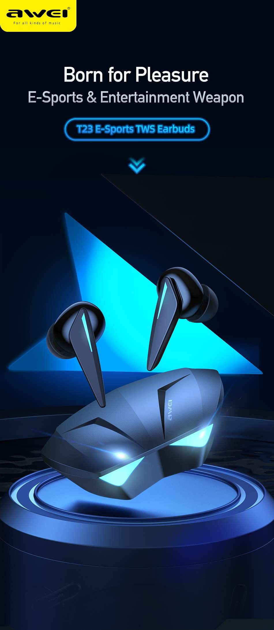 Awei T23 TWS Gaming Earbuds 5