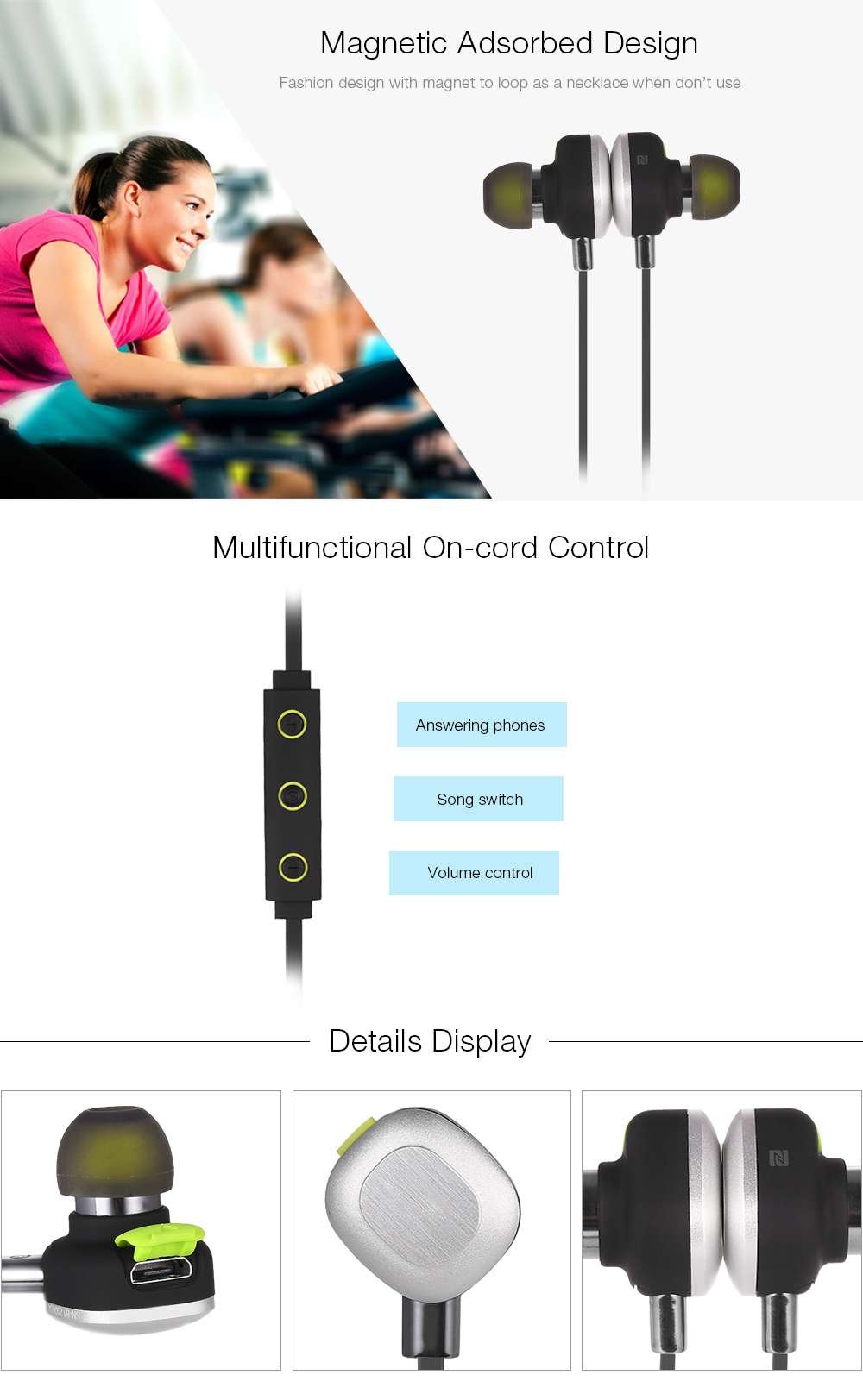 MIFO U5 Plus Bluetooth Waterproof Sport Earbuds Support NFC Function - Green