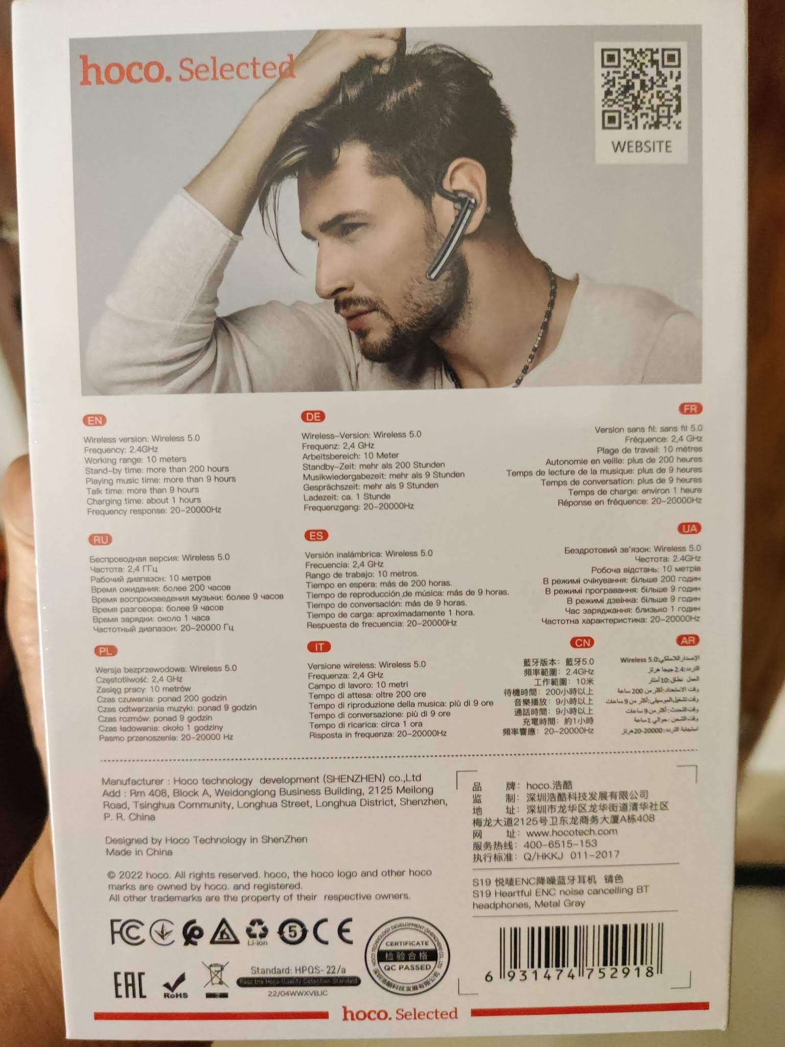 Original Hoco S19 ENC Noise Reduction Single Ear Wireless Bluetooth Headphone Original Hoco S19 ENC Noise Reduction Single Ear Wireless Bluetooth Headphone