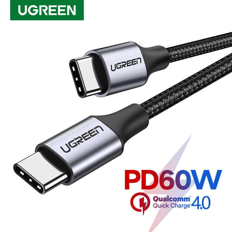 Original UGREEN USB Type-C to Type-C PD 60W Cable for Samsung Galaxy S9 Note10 Fast Charger Cable for Macbook Pro Support Quick Charge 4.0 USB Cord
