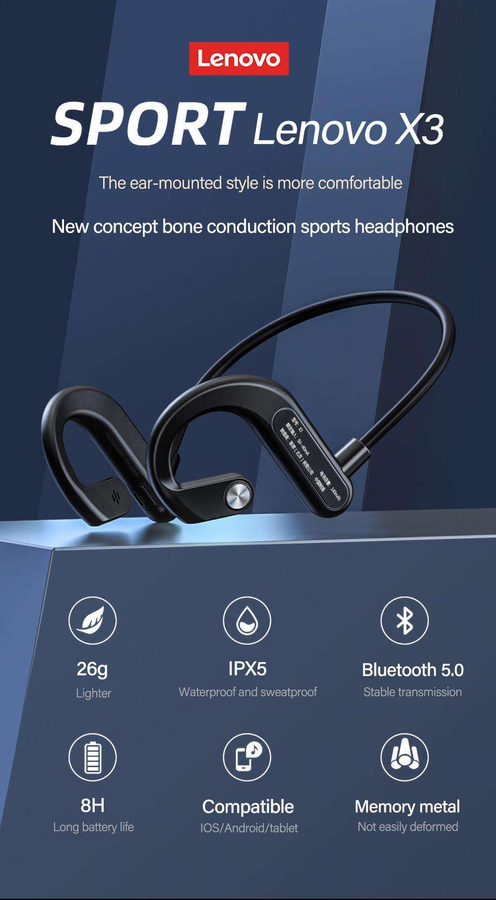 Original Thinkplus Lenovo X3 Wireless Bluetooth Neckband Air Conduction Sport Headphone