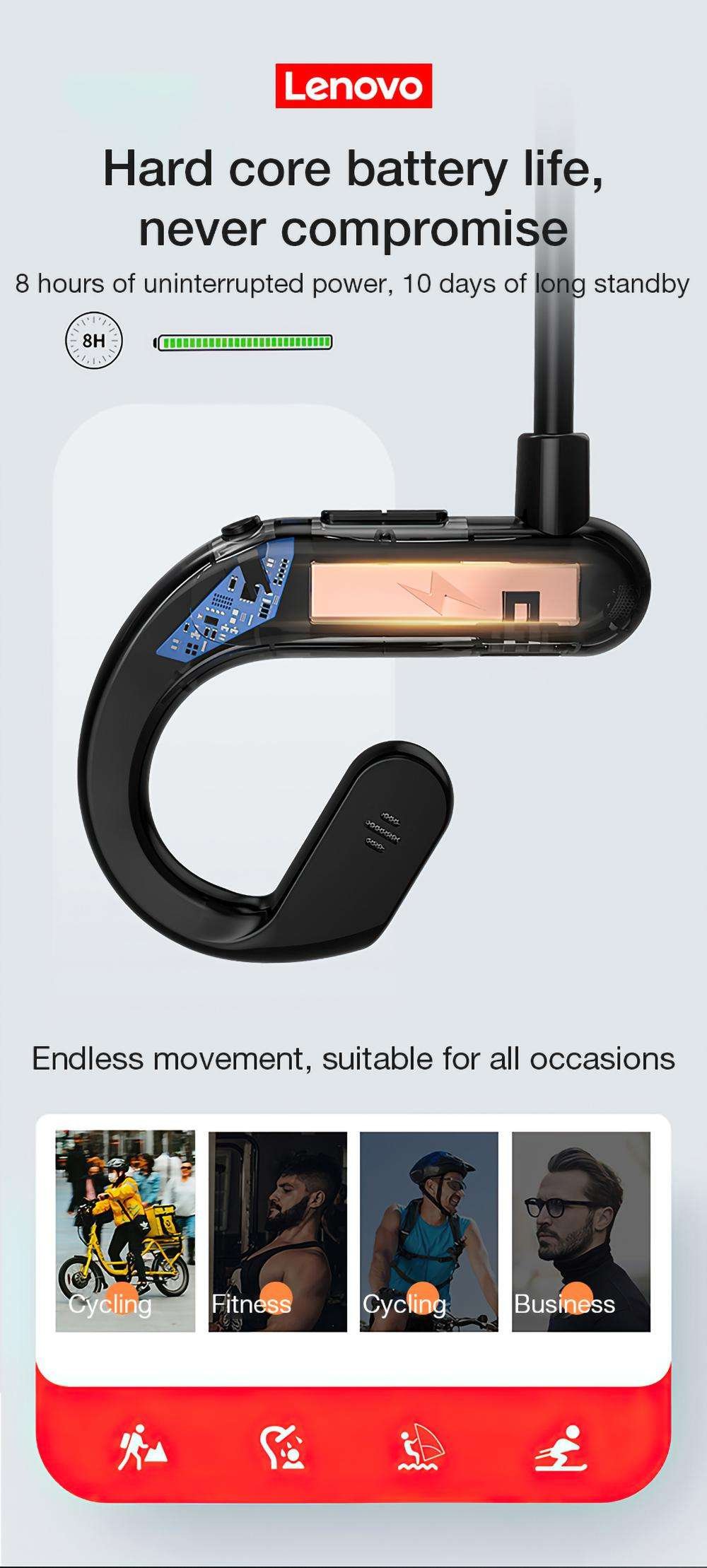 Original Thinkplus Lenovo X3 Wireless Bluetooth Neckband Air Conduction Sport Headphone