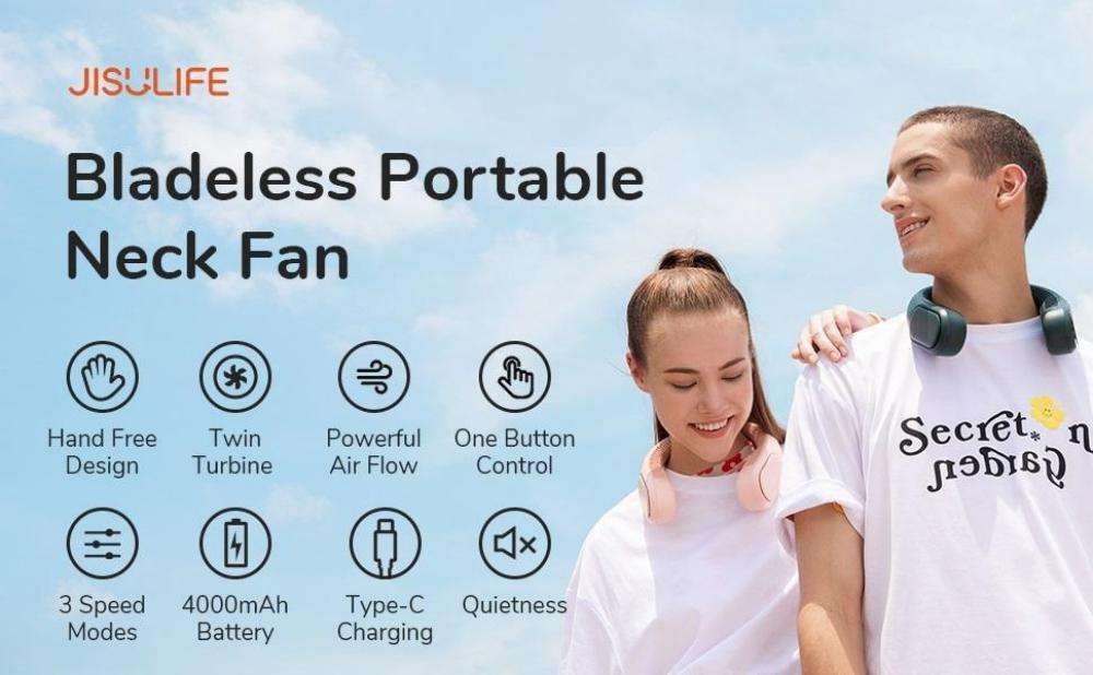 Jisulife Fa12 Neck Fan Rechargeable Fan 4000mah Bladeless Twin Turbine Fan (7)