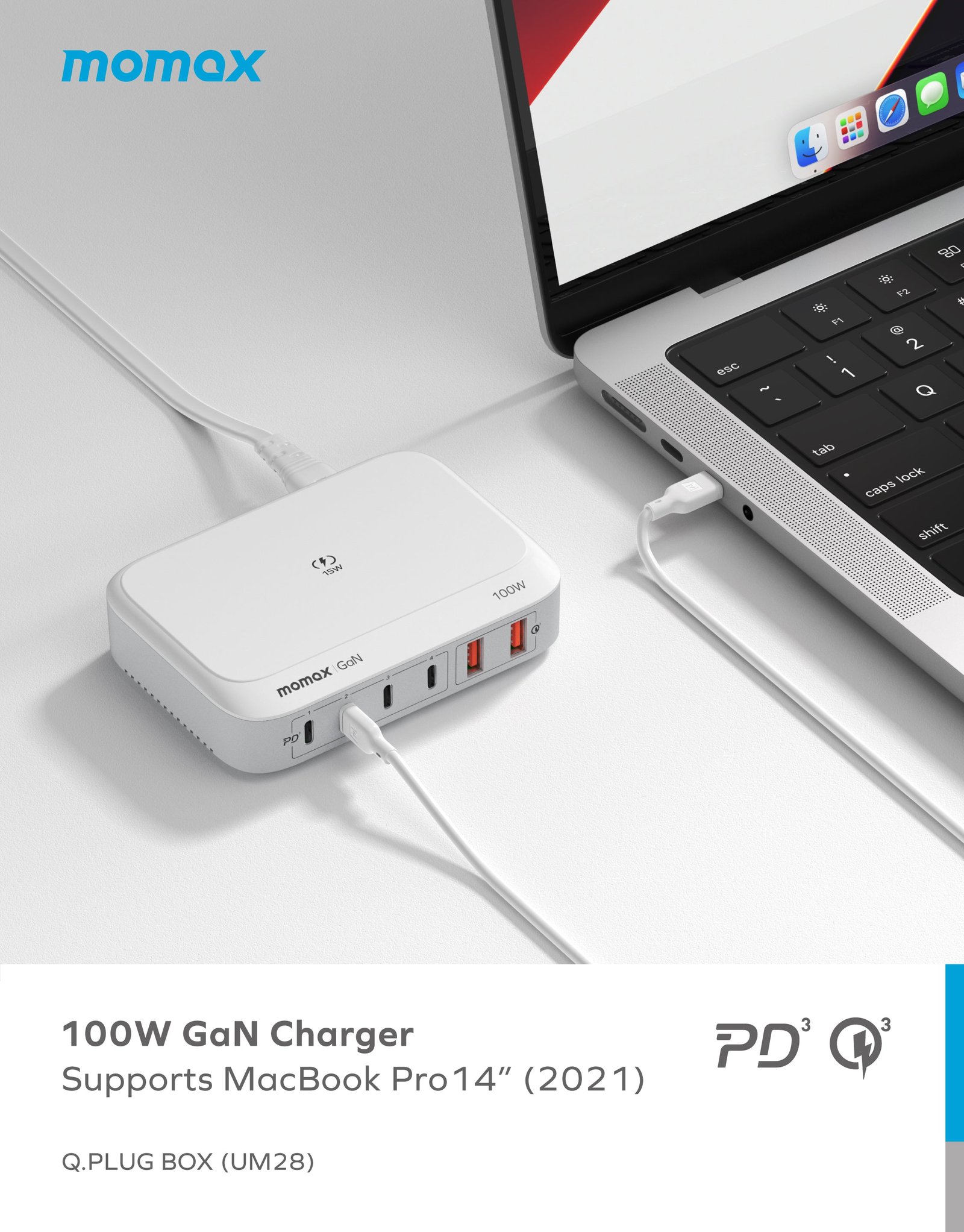 Original Momax UM28 Q.PLUG BOX GaN 100W Six Outputs with 15W Wireless Charging Original Momax UM28 Q.PLUG BOX GaN 100W Six Outputs with 15W Wireless Charging