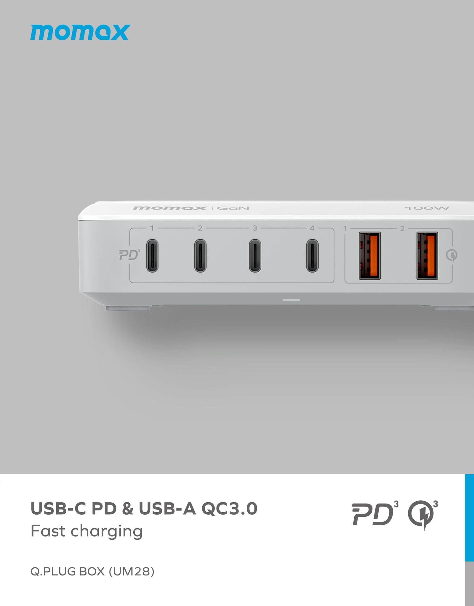 Original Momax UM28 Q.PLUG BOX GaN 100W Six Outputs with 15W Wireless Charging Original Momax UM28 Q.PLUG BOX GaN 100W Six Outputs with 15W Wireless Charging