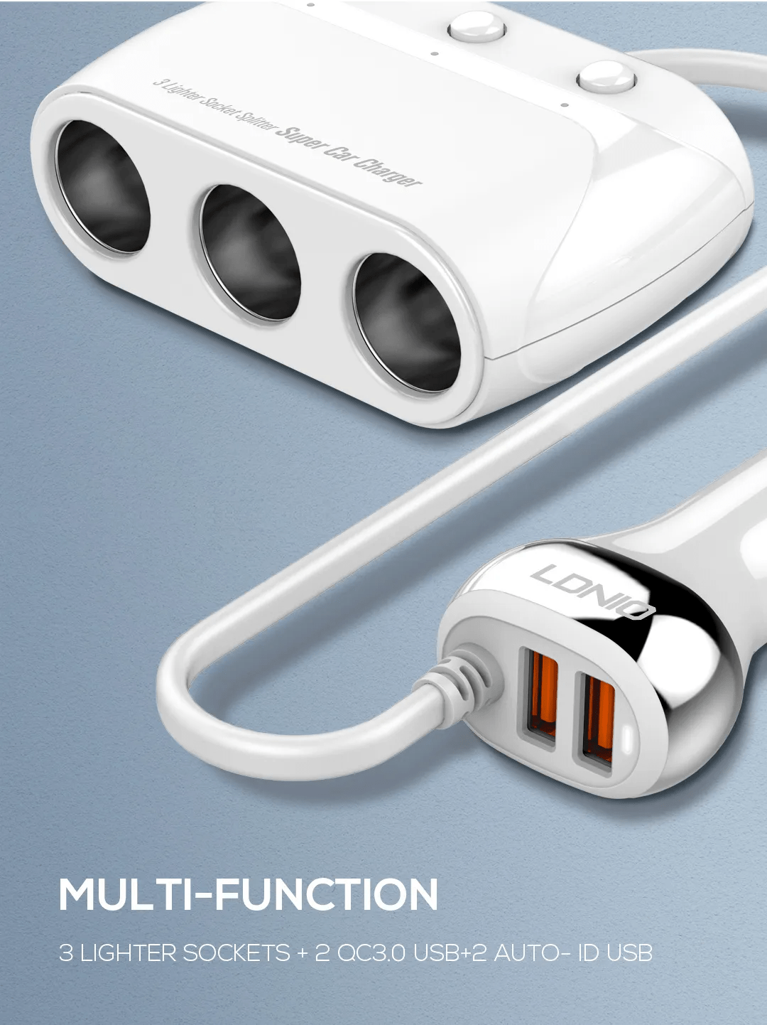 Original LDNIO C504 Socket Splitter Super Car Charger 160W 3 Lighter Sockets of Independent Switch & 4 USB Ports Original LDNIO C504 Socket Splitter Super Car Charger 160W 3 Lighter Sockets of Independent Switch & 4 USB Ports