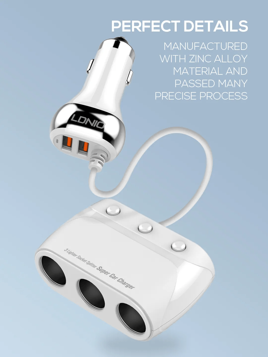 Original LDNIO C504 Socket Splitter Super Car Charger 160W 3 Lighter Sockets of Independent Switch & 4 USB Ports Original LDNIO C504 Socket Splitter Super Car Charger 160W 3 Lighter Sockets of Independent Switch & 4 USB Ports