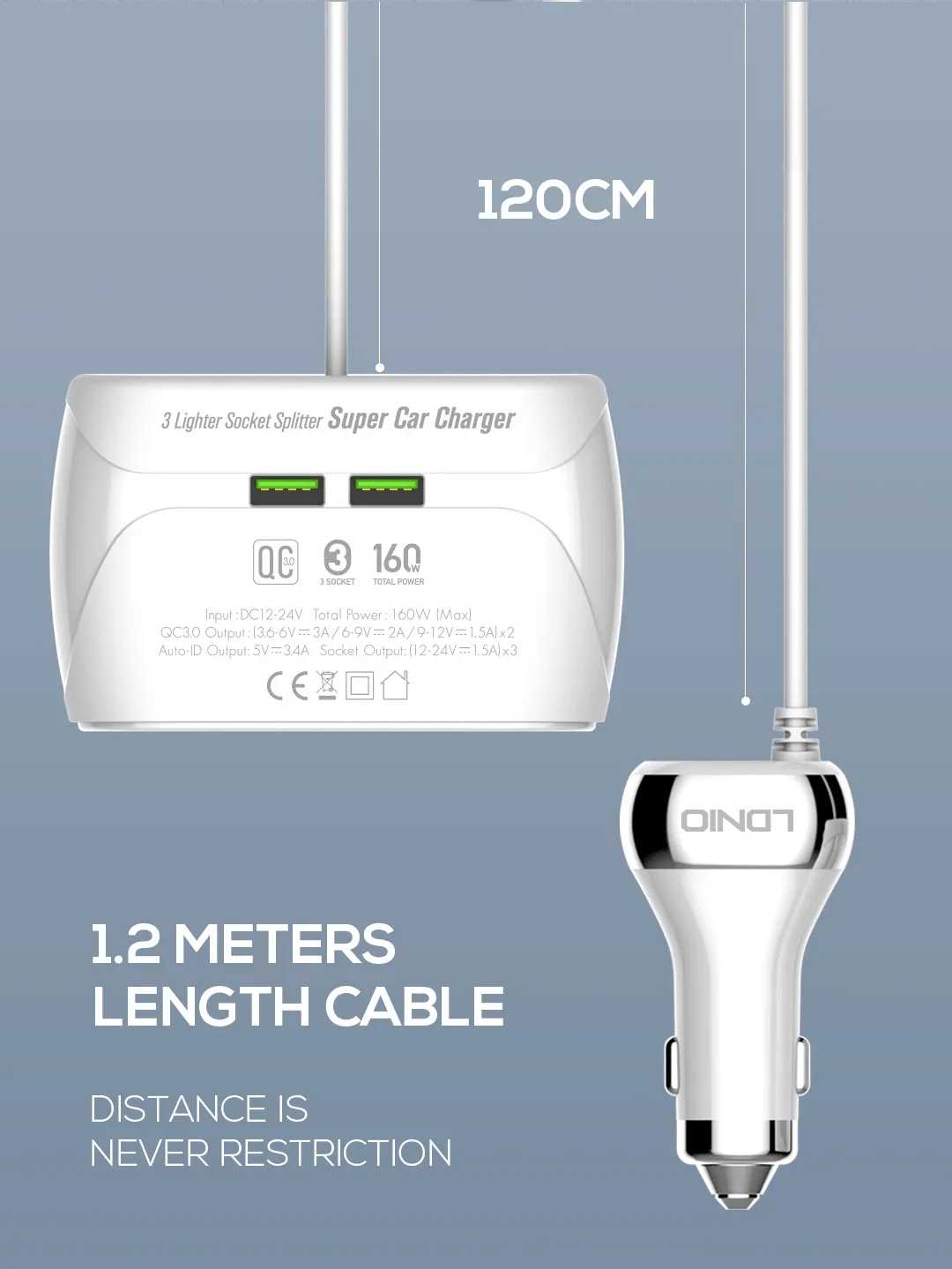 Original LDNIO C504 Socket Splitter Super Car Charger 160W 3 Lighter Sockets of Independent Switch & 4 USB Ports Original LDNIO C504 Socket Splitter Super Car Charger 160W 3 Lighter Sockets of Independent Switch & 4 USB Ports