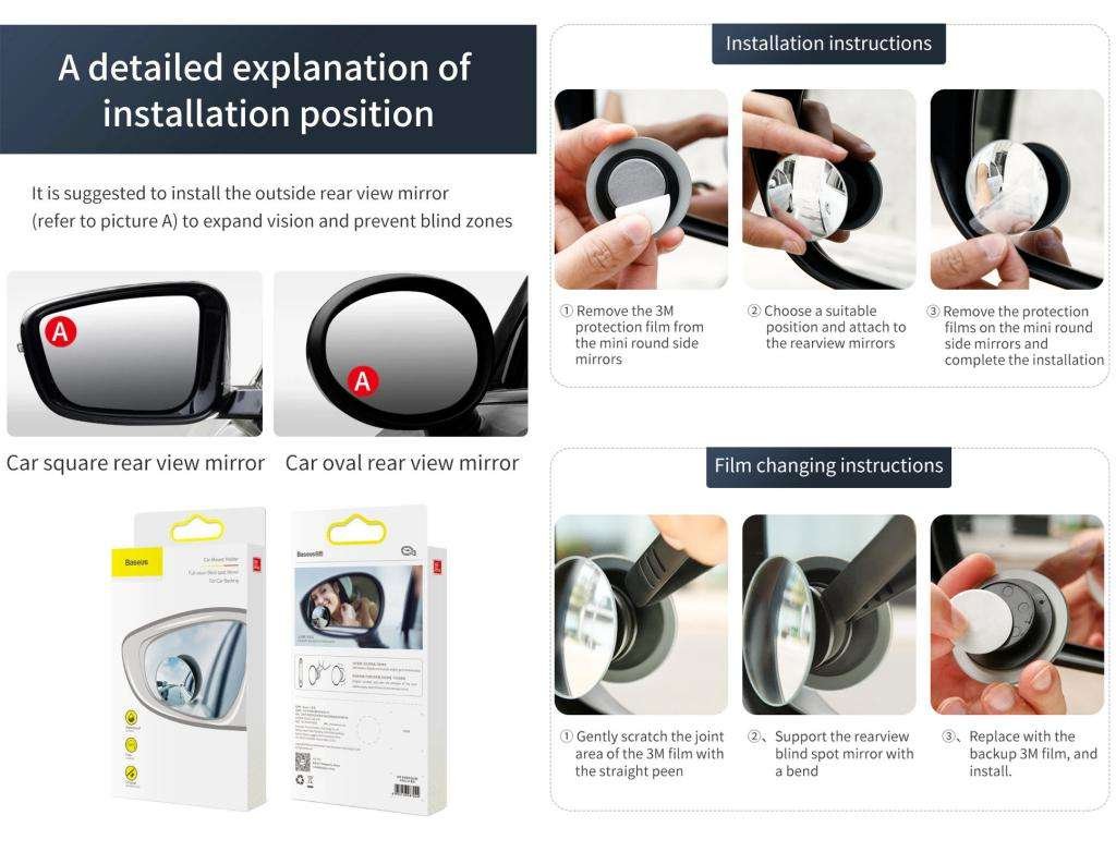 Baseus 2pcs 49mm Car Blind Spot Rearview Mirror (1)