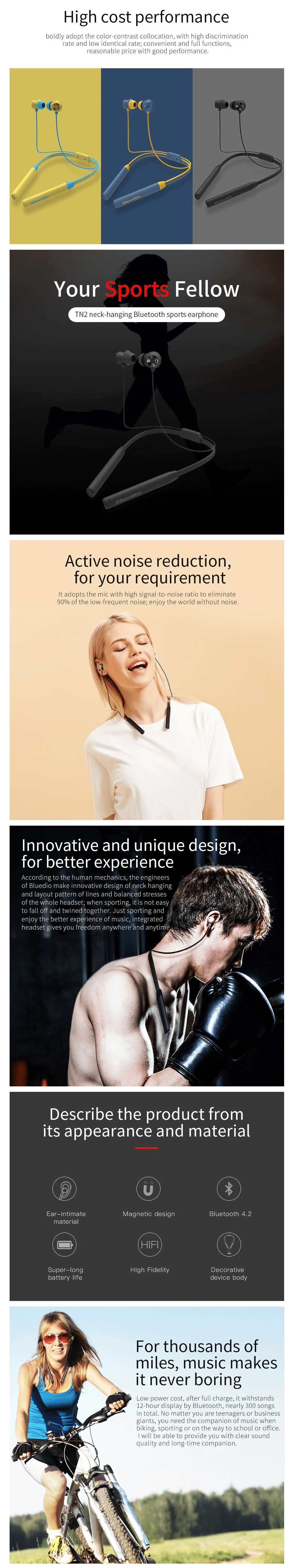 Original Bluedio T Energy 2nd Generation NeckBand Bluetooth Earphone - blue Original Bluedio T Energy 2nd Generation NeckBand Bluetooth Earphone - blue