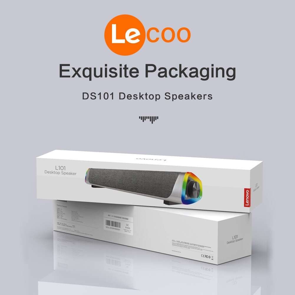 Original Lenovo L101 Computer Wired Desktop Speaker RGB Dual Units Stereo Surround Subwoofer Soundbar