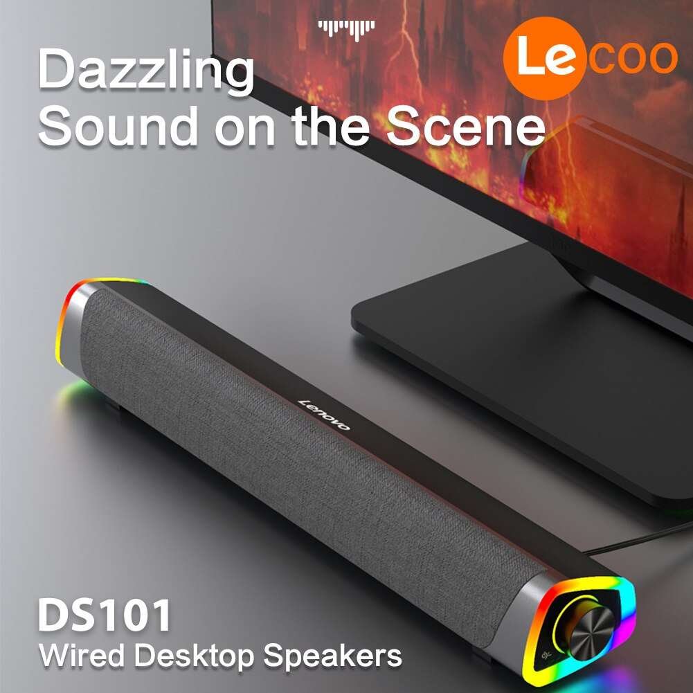 Original Lenovo L101 Computer Wired Desktop Speaker RGB Dual Units Stereo Surround Subwoofer Soundbar