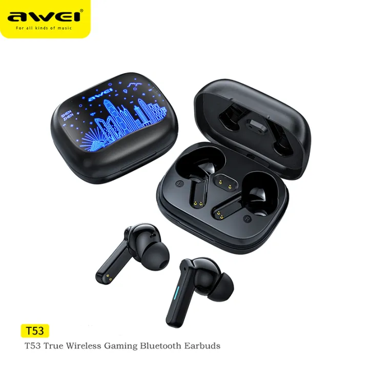 Original Awei T53 TWS Bluetooth Earphones 5.3 Gaming Wireless Colorful Light Earbuds