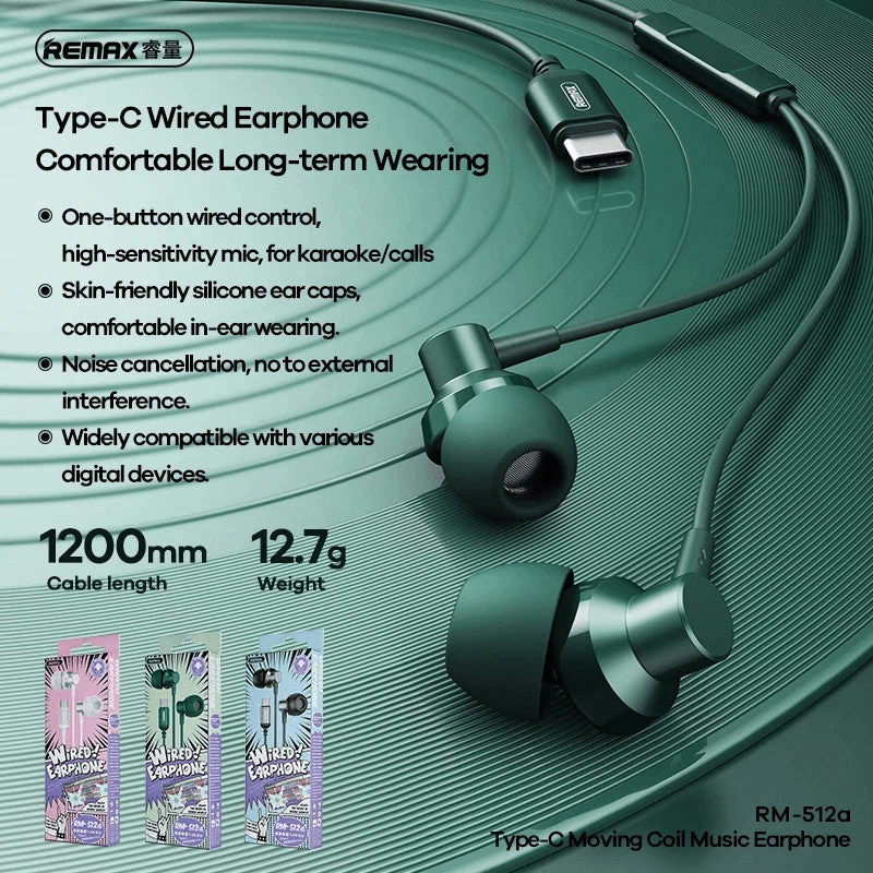 Original Remax RM-512A Type-C Wired Earphone