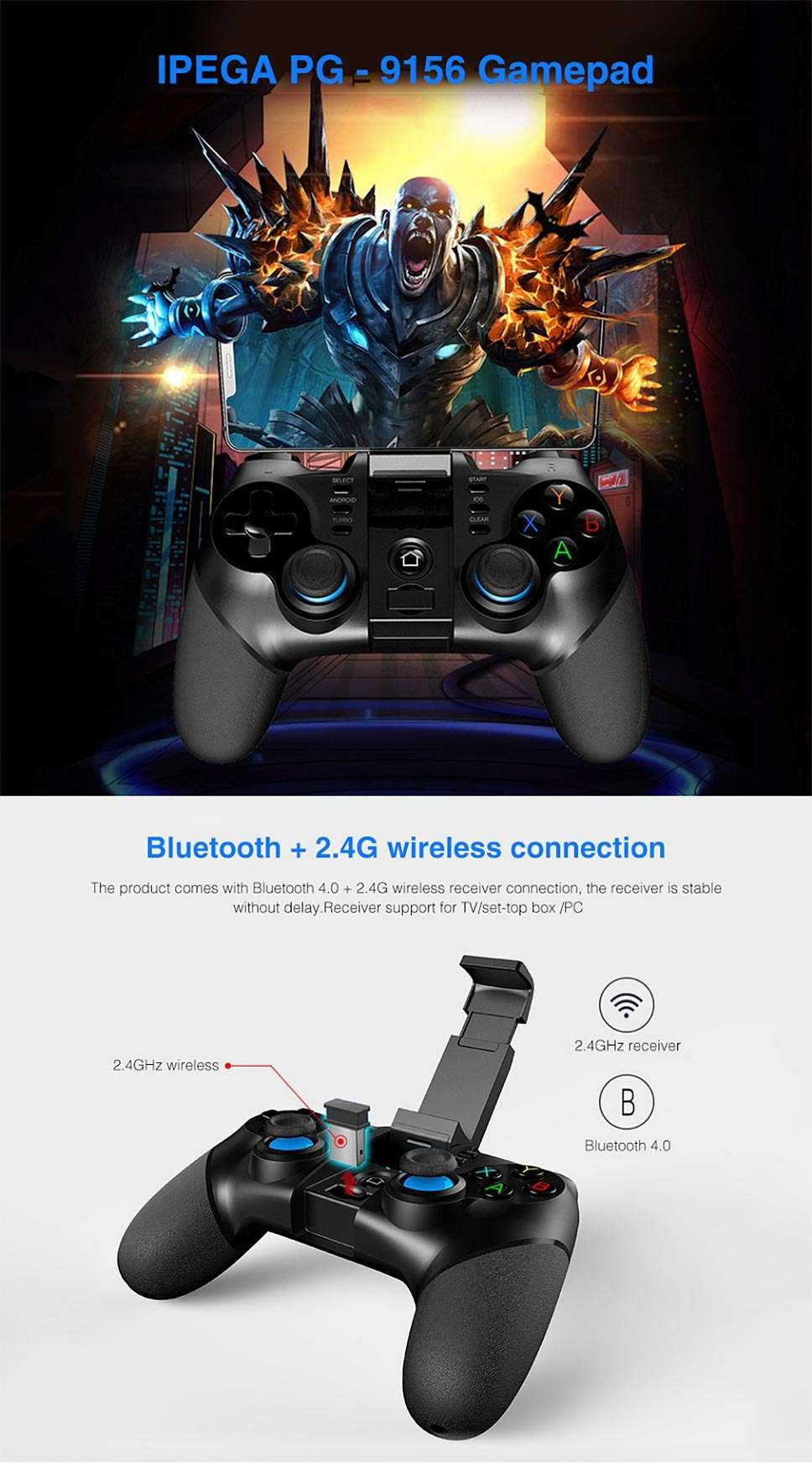 Original ipega-PG-9156 Wireless game Controller 4.0+2.4G Mobile phone Gamepad for Samsung Galaxy S22/21 /S20 /S10 NOTE21/20/10 VIVO Oppo Android Mobile Smartphone Tablet (Android 6.0+ Higher System) Original ipega-PG-9156 Wireless game Controller 4.0+2.4G Mobile phone Gamepad for Samsung Galaxy S22/21 /S20 /S10 NOTE21/20/10 VIVO Oppo Android Mobile Smartphone Tablet (Android 6.0+ Higher System)