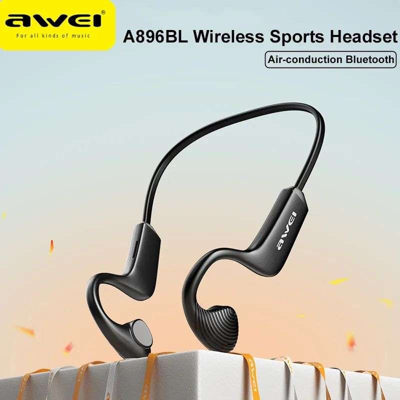 Original Awei A896BL Air conduction Sports Headset Wireless Bluetooth Earphone In-Ear Waterproof Neckband with Mic Type-C Headphones Image