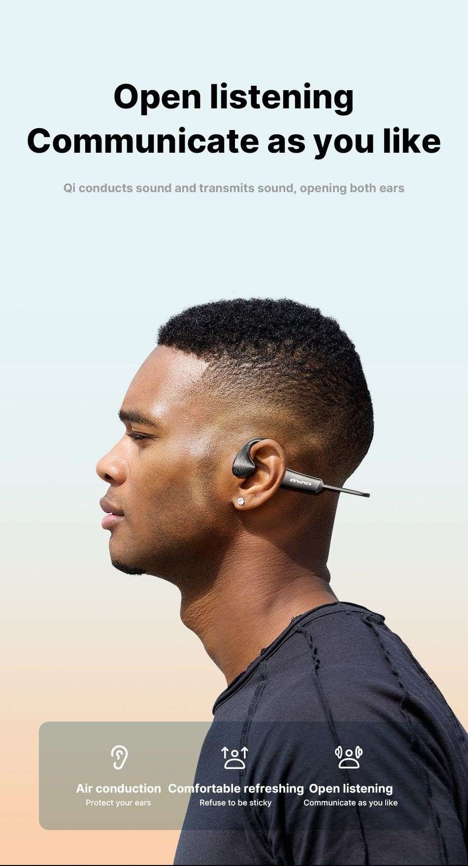 Original Awei A896BL Air conduction Sports Headset Wireless Bluetooth Earphone In-Ear Waterproof Neckband with Mic Type-C Headphones Image