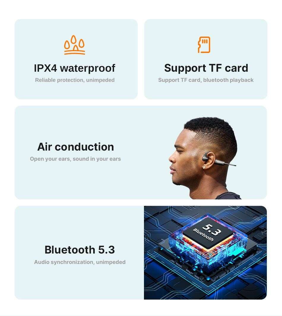 Original Awei A896BL Air conduction Sports Headset Wireless Bluetooth Earphone In-Ear Waterproof Neckband with Mic Type-C Headphones Image