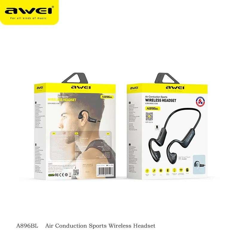 Original Awei A896BL Air conduction Sports Headset Wireless Bluetooth Earphone In-Ear Waterproof Neckband with Mic Type-C Headphones Image