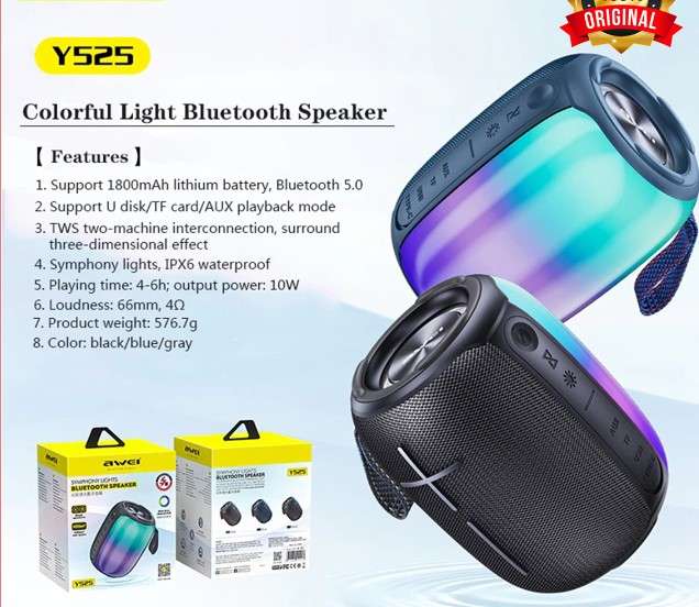 Original Awei Colorful Light Bluetooth Speaker 100m2 Y525