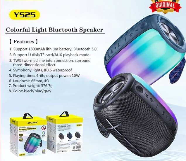 Original Awei Colorful Light Bluetooth Speaker 100m2 Y525 Original Awei Colorful Light Bluetooth Speaker 100m2 Y525