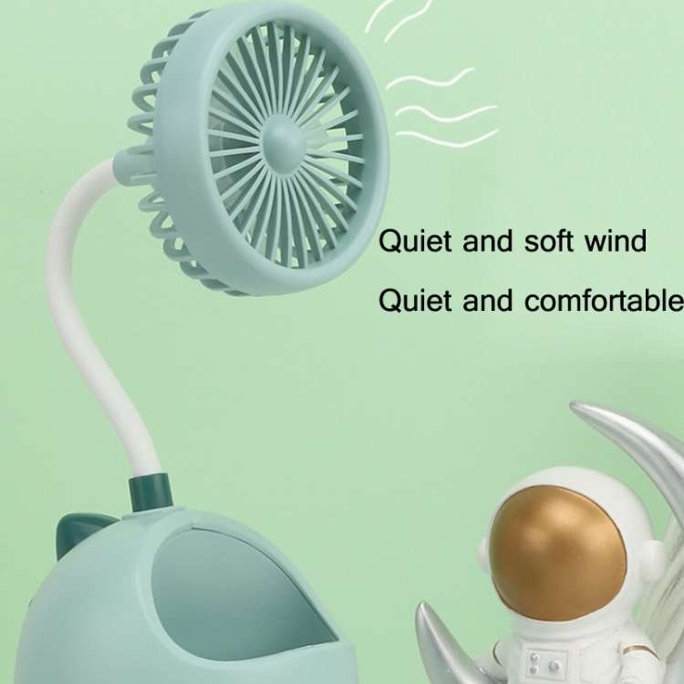 Original Mini FanMuteCoolRechargeableCartoon Deer Horn Summer Desk Mini Fan Pen Holder for Dormitory Dinosaur Desktop With Pen Holder Fan USB Charging Rotating Hose Portable Fan(White) - B2