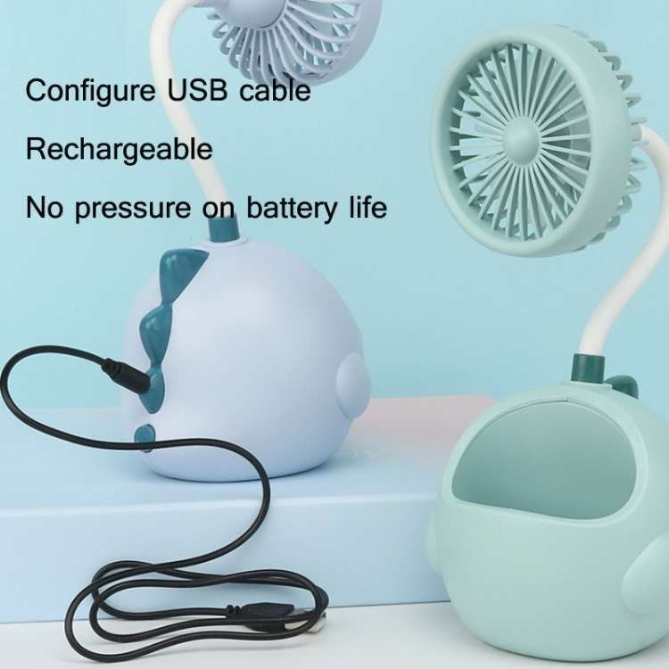 Original Mini FanMuteCoolRechargeableCartoon Deer Horn Summer Desk Mini Fan Pen Holder for Dormitory Dinosaur Desktop With Pen Holder Fan USB Charging Rotating Hose Portable Fan(White) - B4